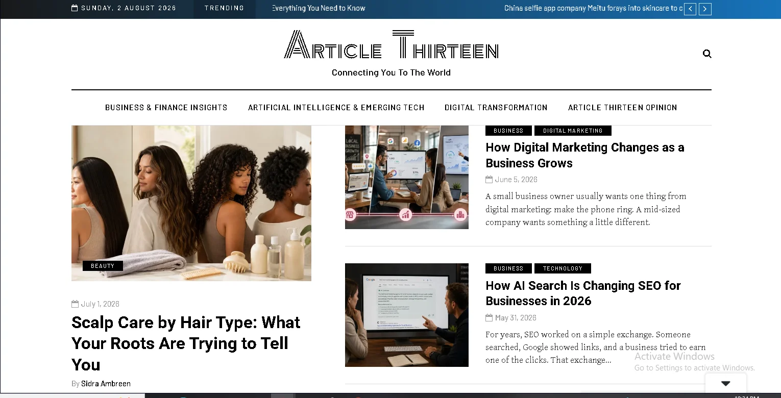 Screen Shot of articlethirteen.com homepage
