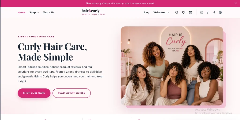 Screen Shot of hairiscurly.com homepage